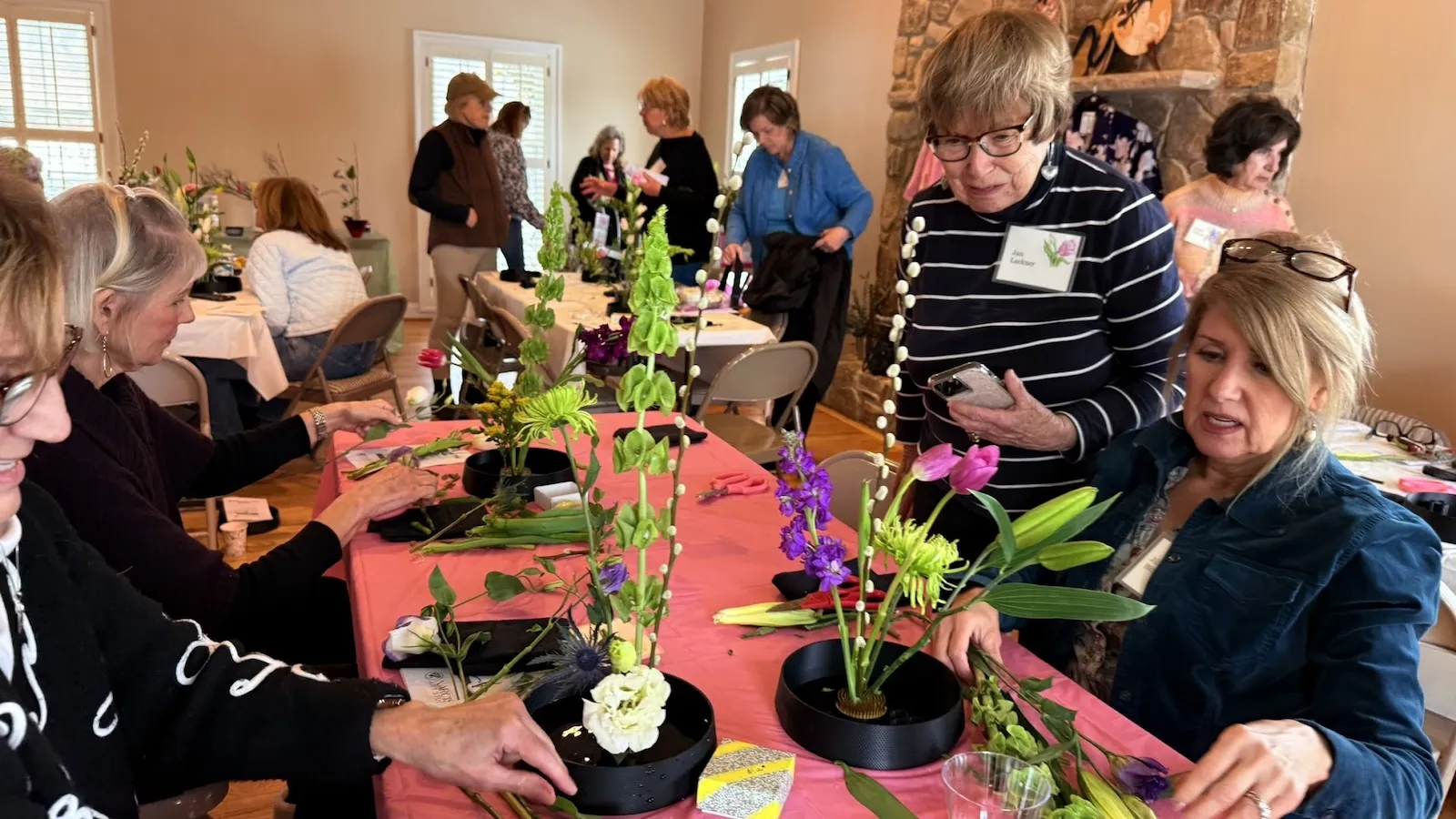 Individual Ikebana designs taking shape during the Leesburg, Virginia workshop
